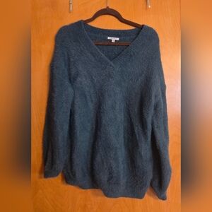 White Birch Fuzzy V-Neck Sweater - Deep Teal